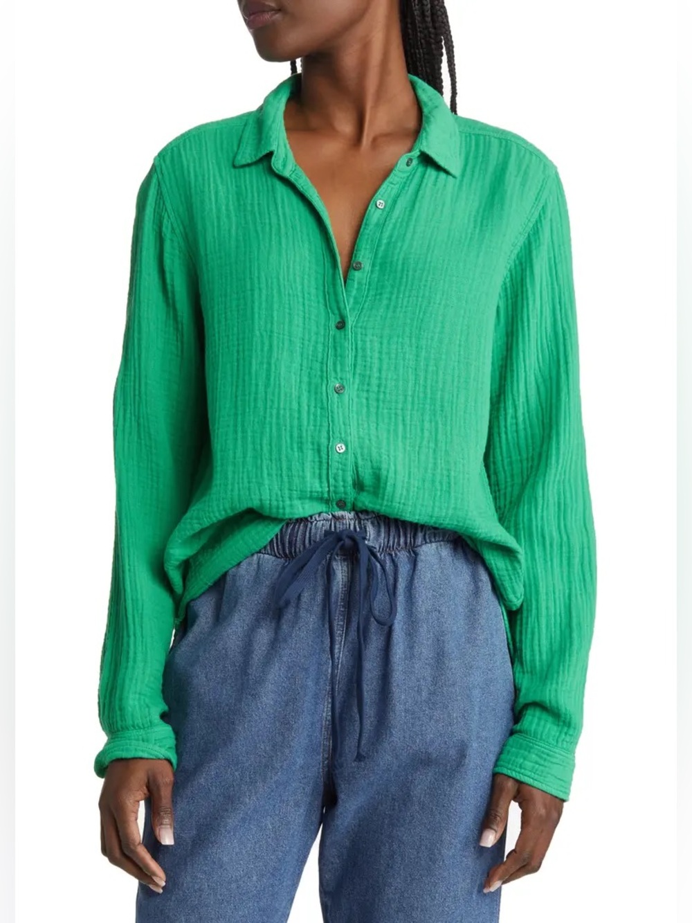 XiRENA || Scout Cotton Gauze Button-Up Shirt Button Down Kelly Green L